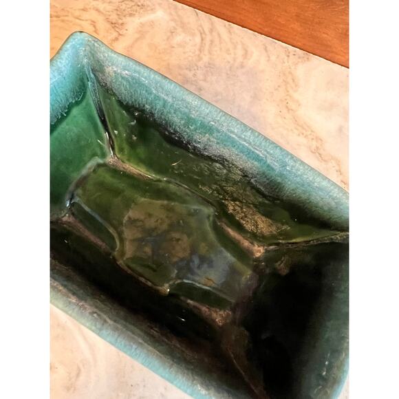 Vintage Ungemach Pottery Co Low Emerald Green Rectangular Planter Pot - Picture 8 of 8